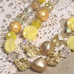 Vintage Double Strand Yellow Aurora Borealis Necklace